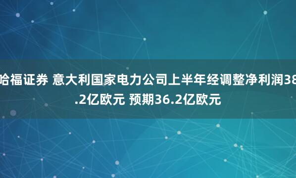 哈福证券 意大利国家电力公司上半年经调整净利润38.2亿欧元 预期36.2亿欧元